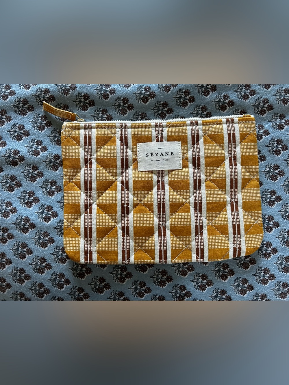 Sézane Quilted Mustard Plaid Pouch